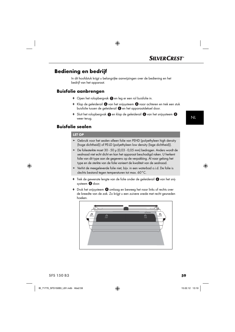 Bediening en bedrijf, Buisfolie aanbrengen, Buisfolie sealen | Silvercrest SFS 150 B3 User Manual | Page 61 / 86