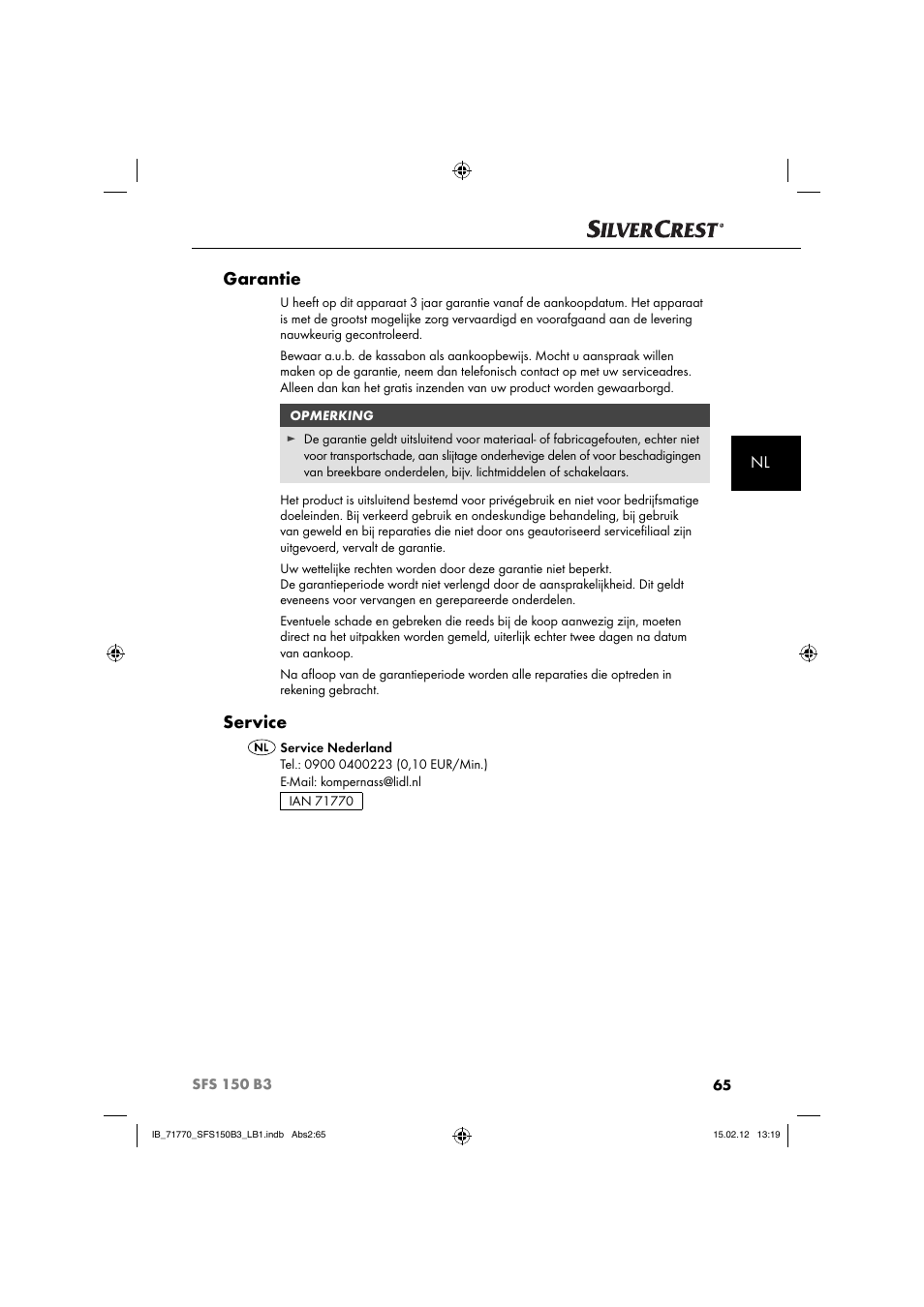 Garantie, Service | Silvercrest SFS 150 B3 User Manual | Page 67 / 86