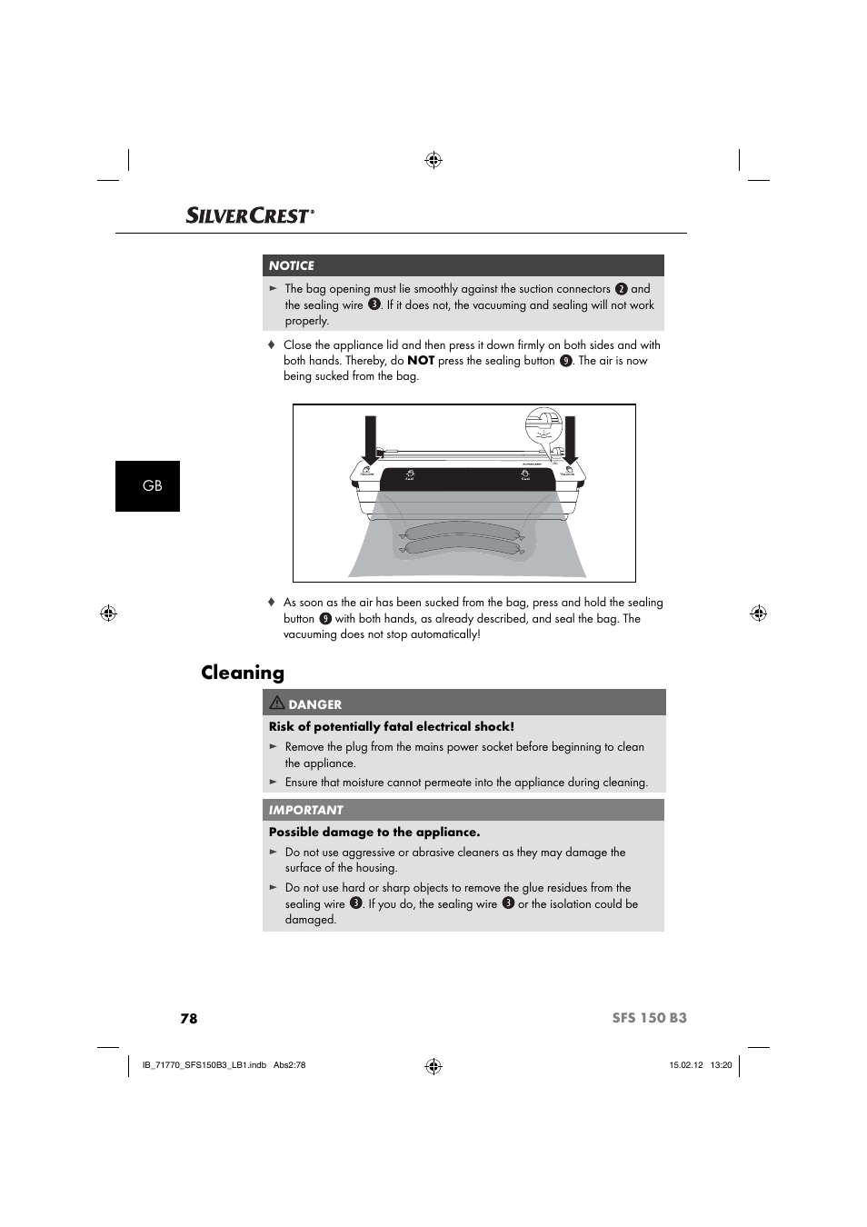 Cleaning | Silvercrest SFS 150 B3 User Manual | Page 80 / 86