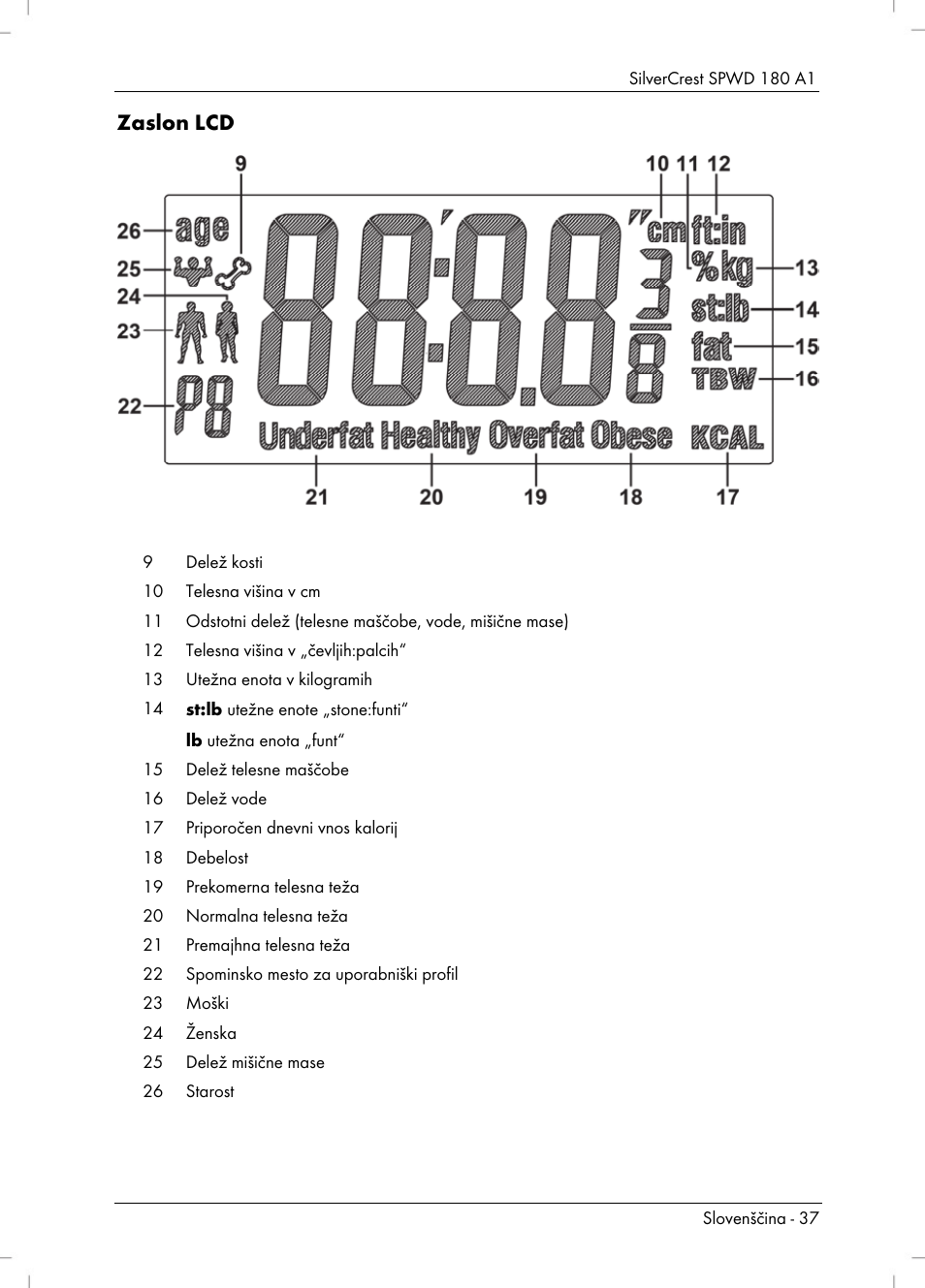 Zaslon lcd | Silvercrest SPWD 180 A1 User Manual | Page 39 / 82