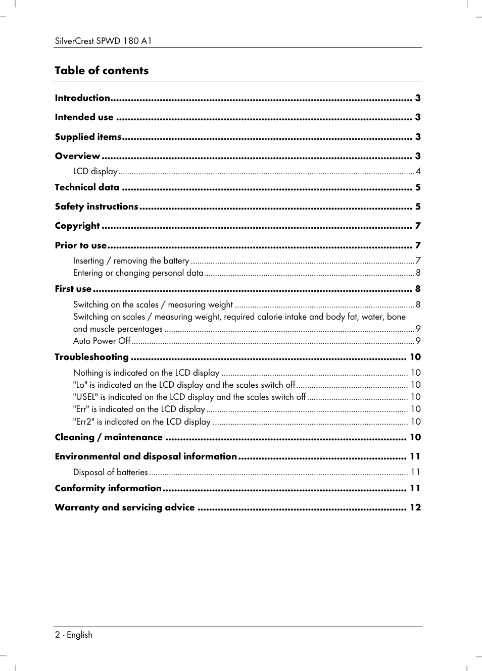 Silvercrest SPWD 180 A1 User Manual | Page 4 / 82