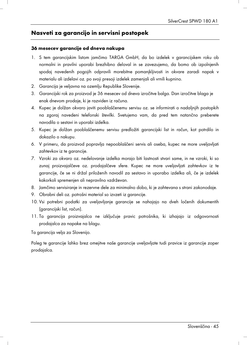 Nasveti za garancijo in servisni postopek | Silvercrest SPWD 180 A1 User Manual | Page 47 / 82