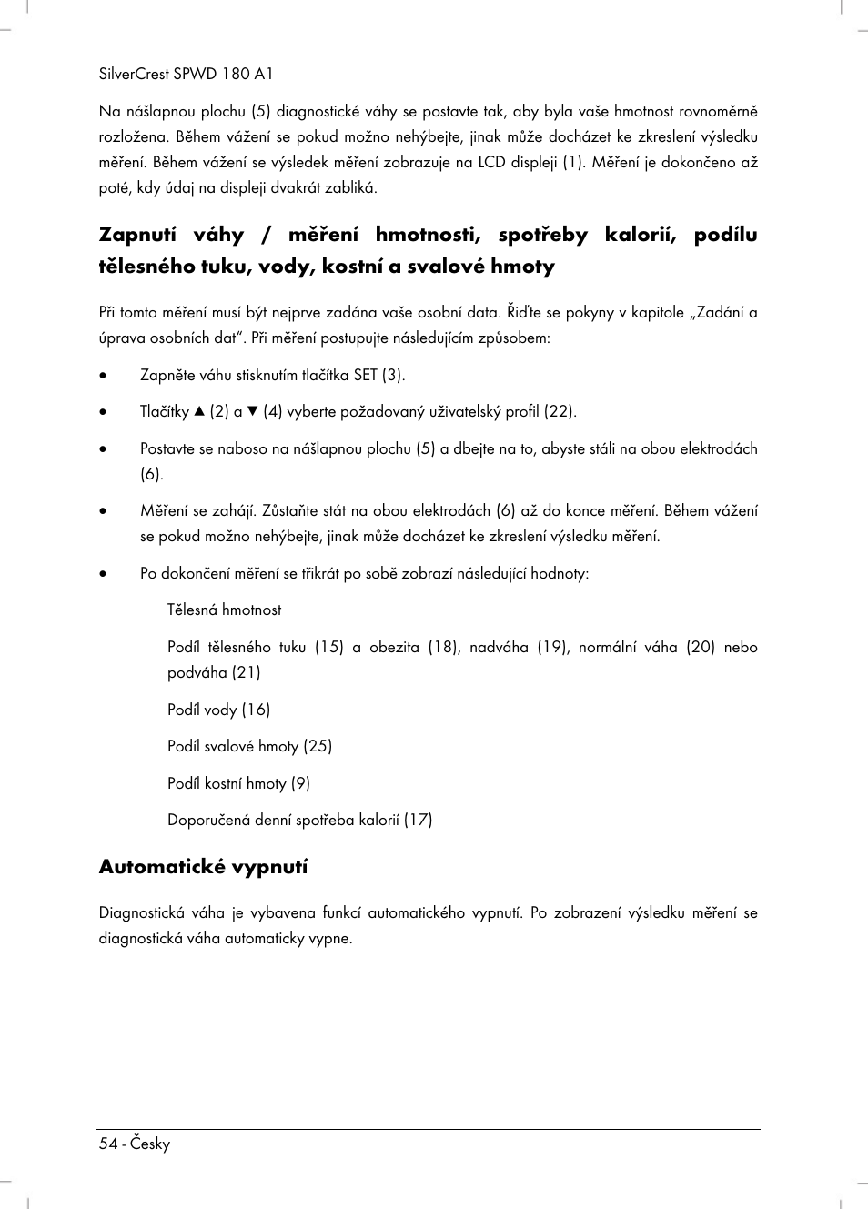Automatické vypnutí | Silvercrest SPWD 180 A1 User Manual | Page 56 / 82