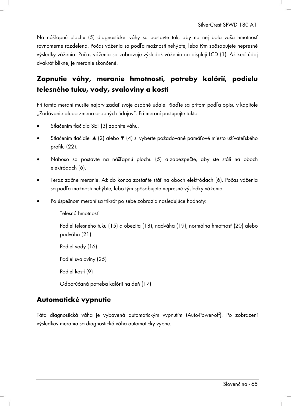 Automatické vypnutie | Silvercrest SPWD 180 A1 User Manual | Page 67 / 82