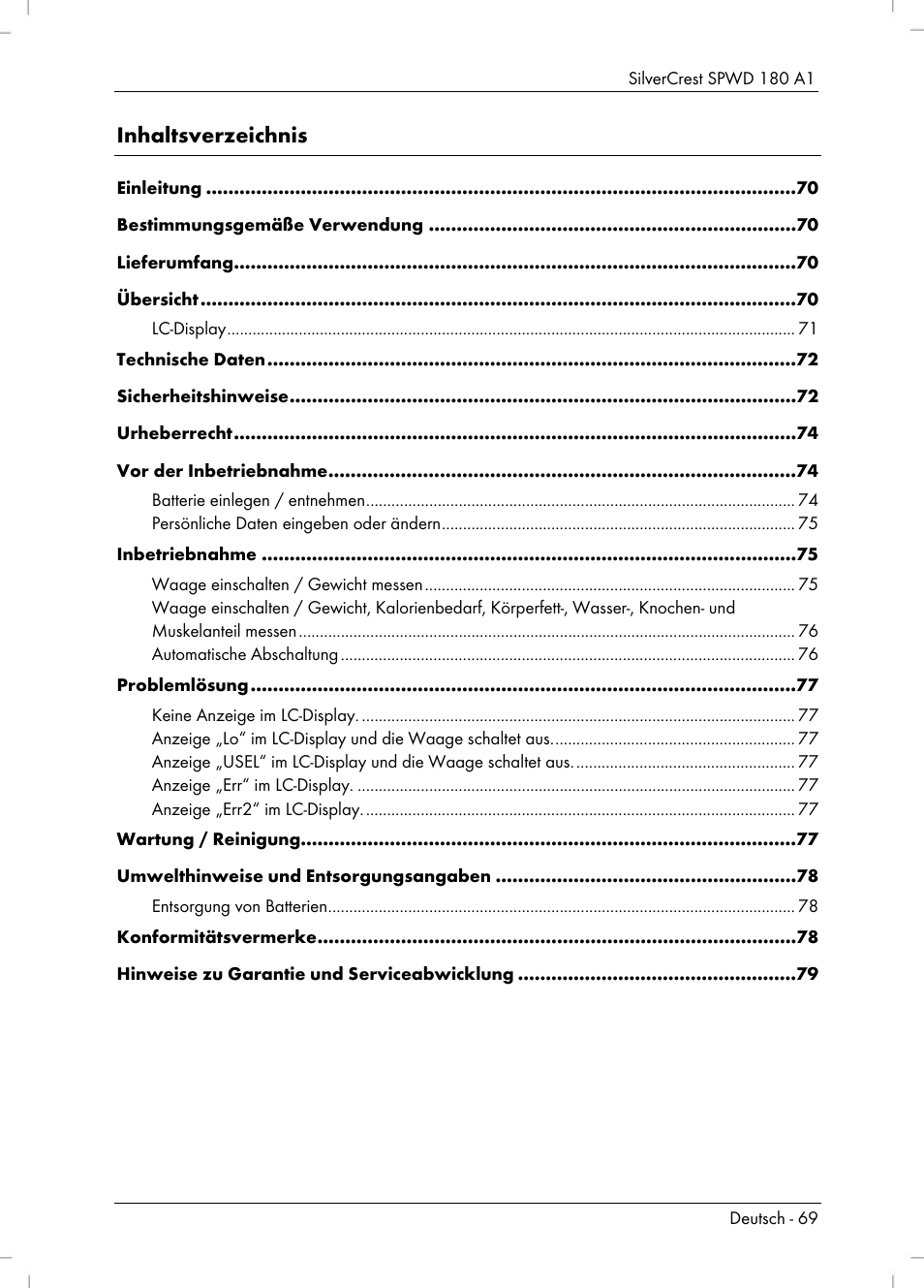 Silvercrest SPWD 180 A1 User Manual | Page 71 / 82
