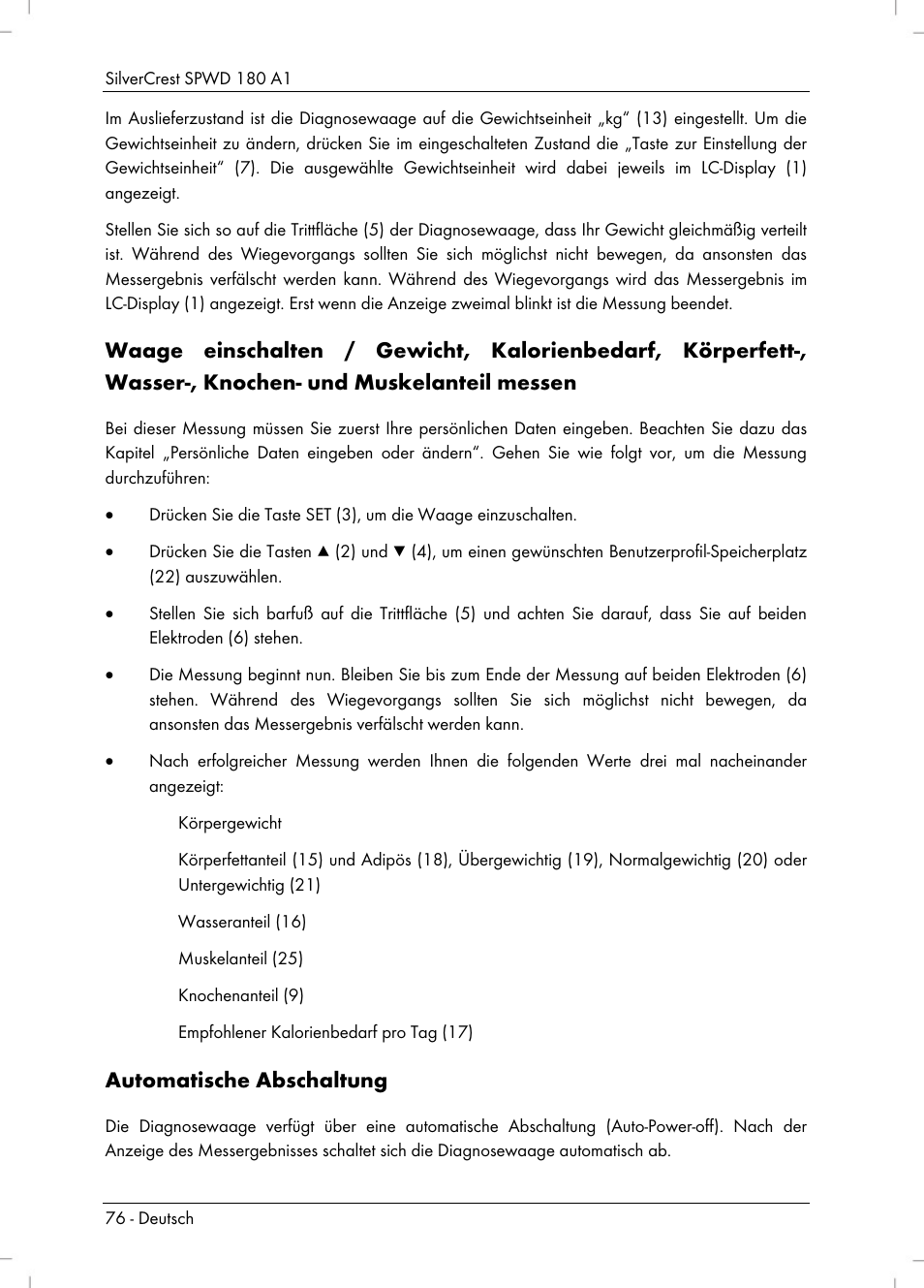 Automatische abschaltung | Silvercrest SPWD 180 A1 User Manual | Page 78 / 82