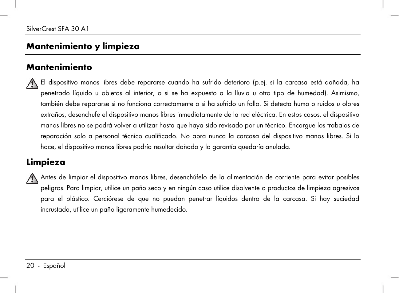 Mantenimiento y limpieza mantenimiento, Limpieza | Silvercrest SFA 30 A1 User Manual | Page 22 / 74