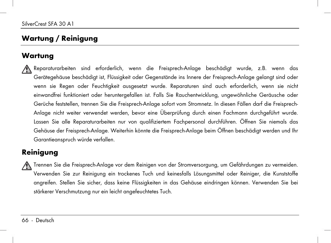 Wartung / reinigung wartung, Reinigung | Silvercrest SFA 30 A1 User Manual | Page 68 / 74