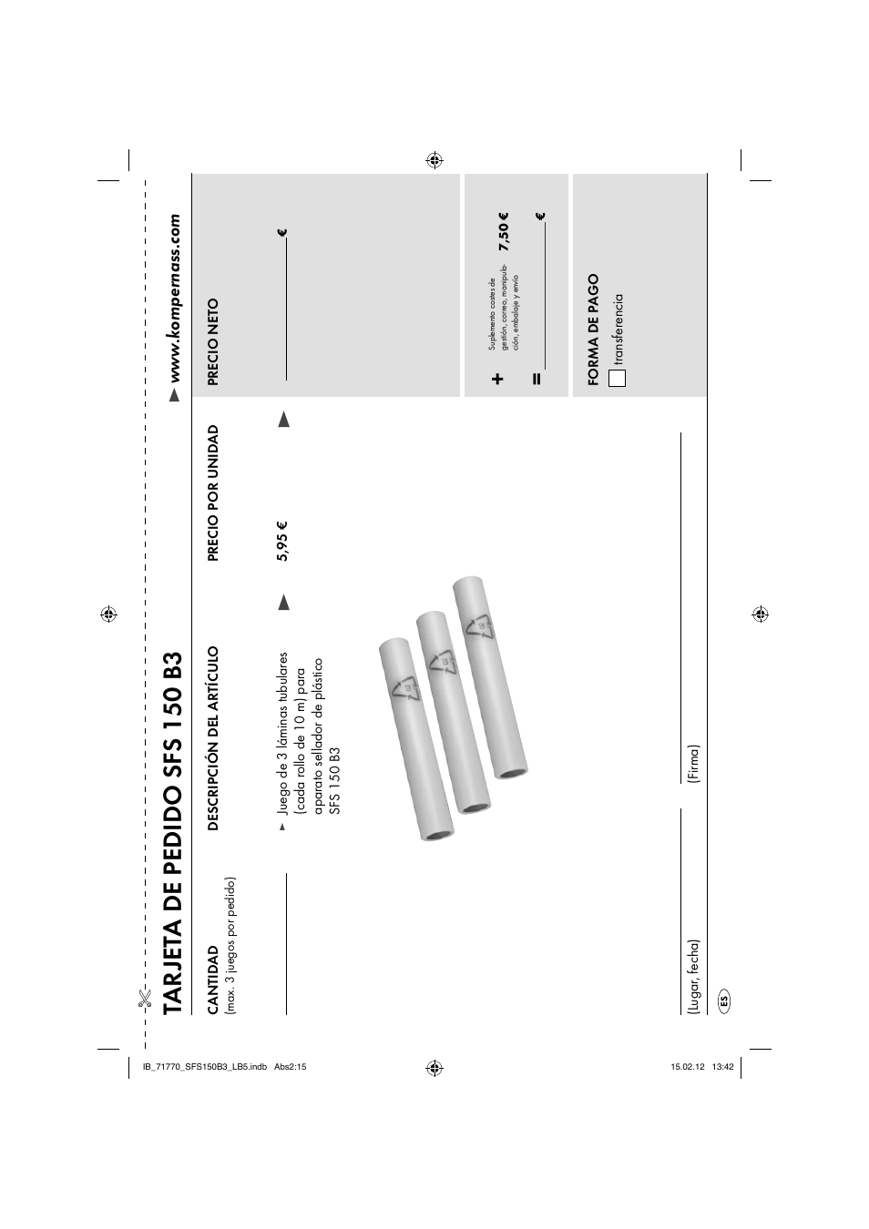 Ta r jet a de pedido sfs 150 b3 | Silvercrest SFS 150 B3 User Manual | Page 17 / 72