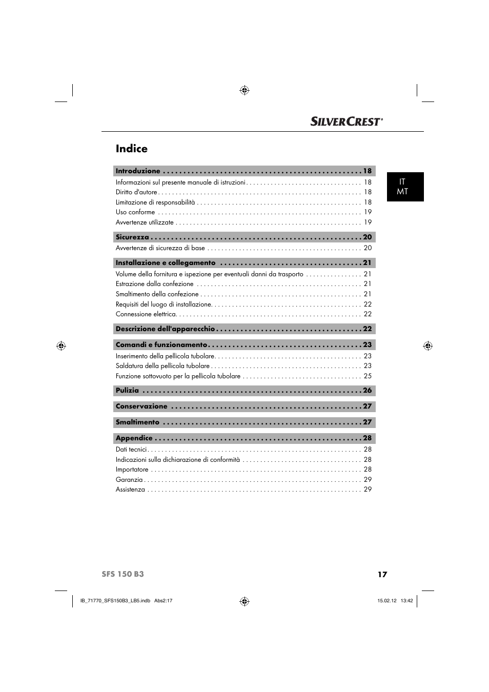 Indice, It mt | Silvercrest SFS 150 B3 User Manual | Page 19 / 72