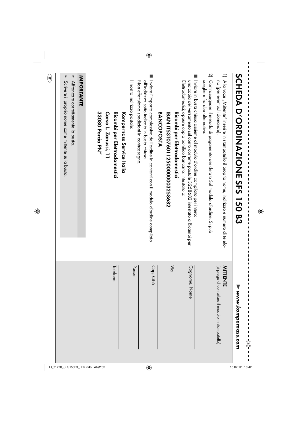 Sc hed a d‘ordinazione sfs 150 b3 | Silvercrest SFS 150 B3 User Manual | Page 34 / 72