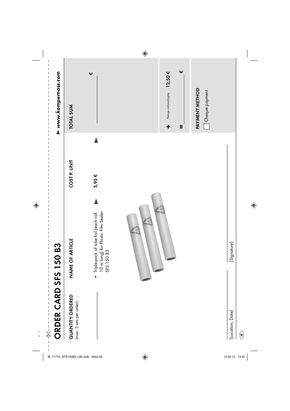 Order c ard sfs 150 b3 | Silvercrest SFS 150 B3 User Manual | Page 51 / 72