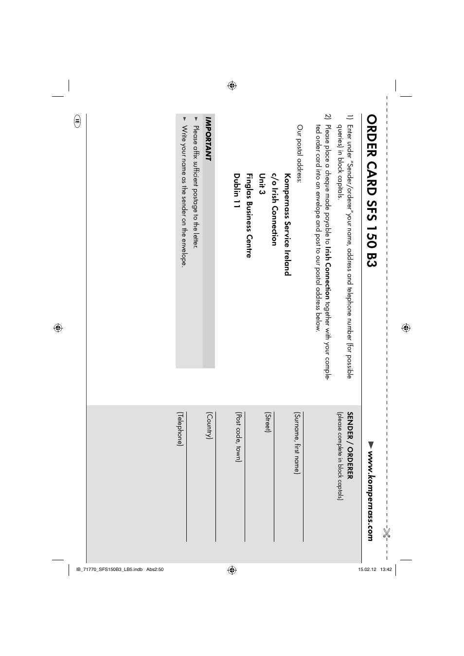 Order c ard sfs 150 b3 | Silvercrest SFS 150 B3 User Manual | Page 52 / 72