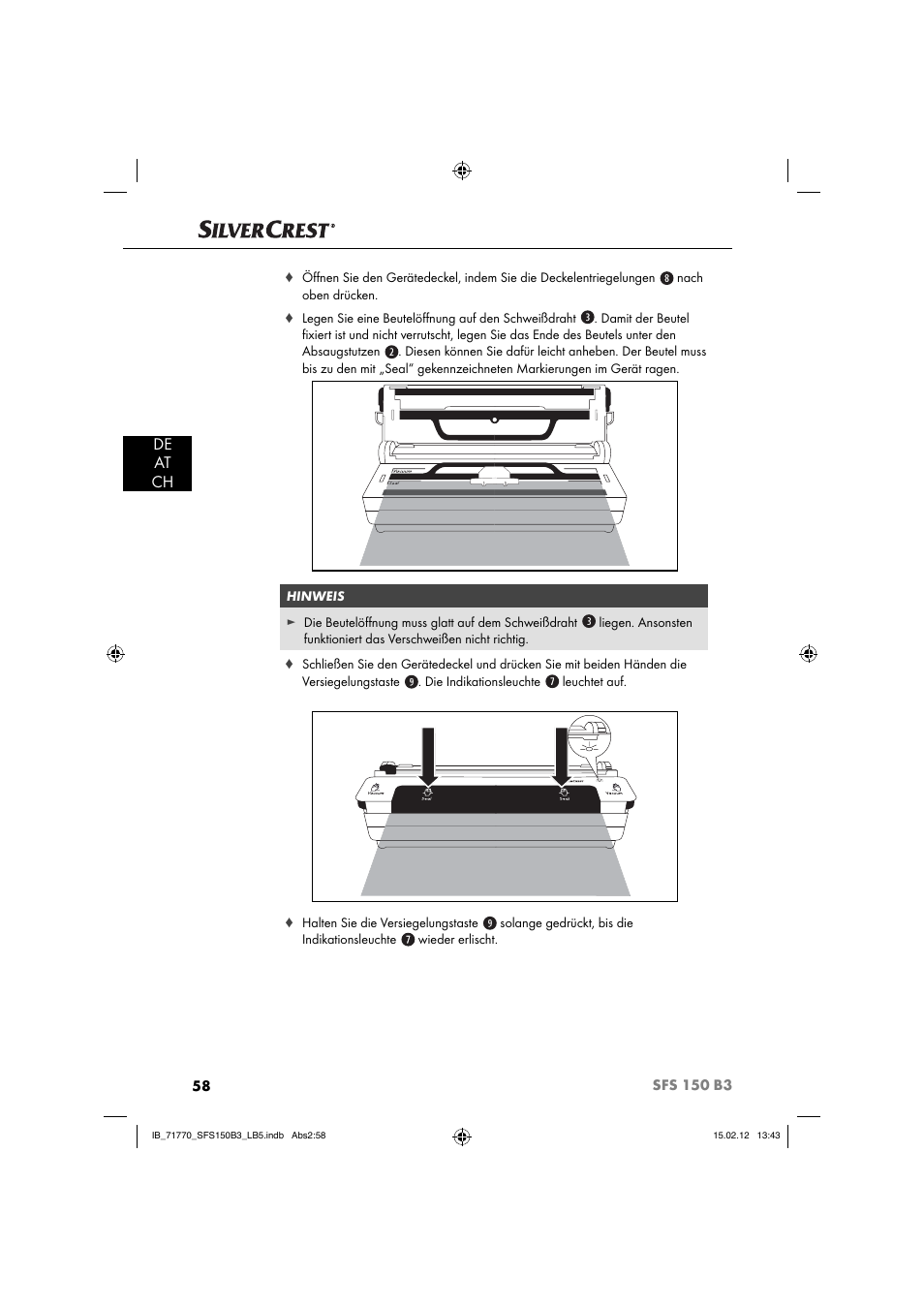 De at ch | Silvercrest SFS 150 B3 User Manual | Page 60 / 72