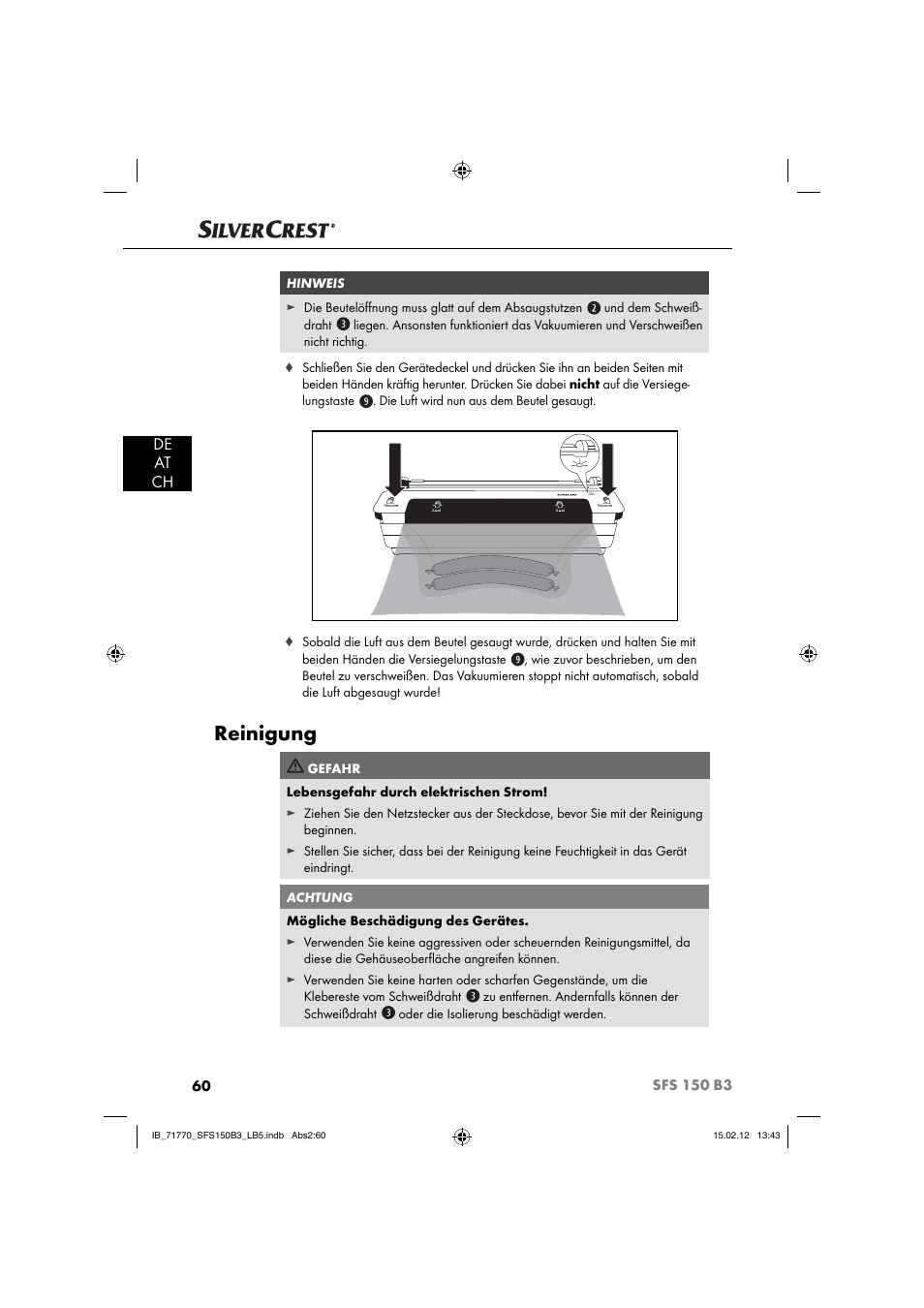 Reinigung, De at ch | Silvercrest SFS 150 B3 User Manual | Page 62 / 72