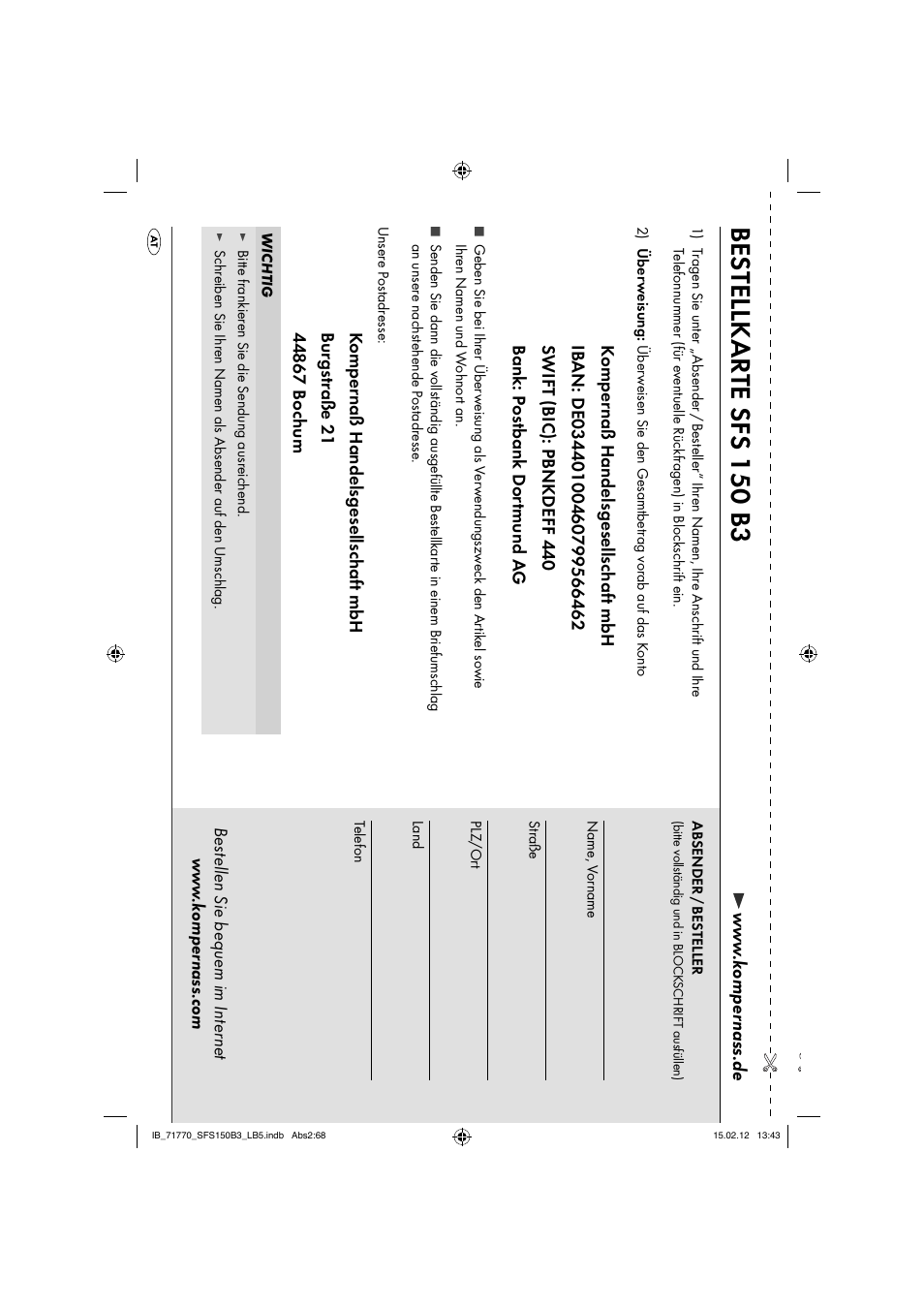 Bes tellkarte sfs 150 b3 | Silvercrest SFS 150 B3 User Manual | Page 70 / 72