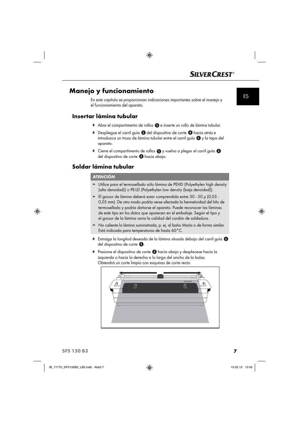 Manejo y funcionamiento, Insertar lámina tubular, Soldar lámina tubular | Silvercrest SFS 150 B3 User Manual | Page 9 / 72