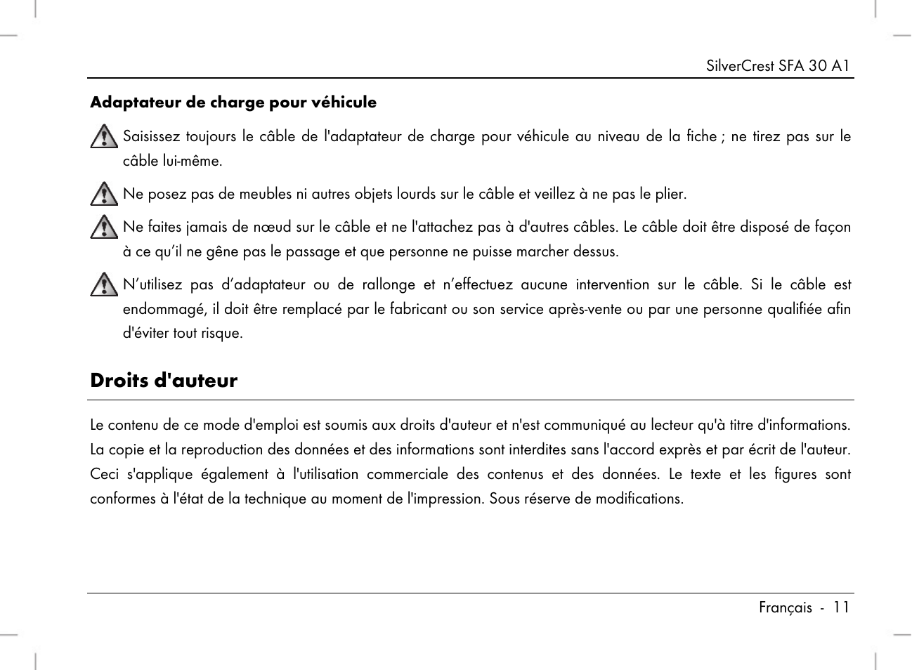 Droits d'auteur | Silvercrest SFA 30 A1 User Manual | Page 13 / 96