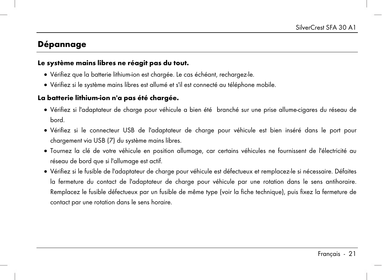 Dépannage | Silvercrest SFA 30 A1 User Manual | Page 23 / 96