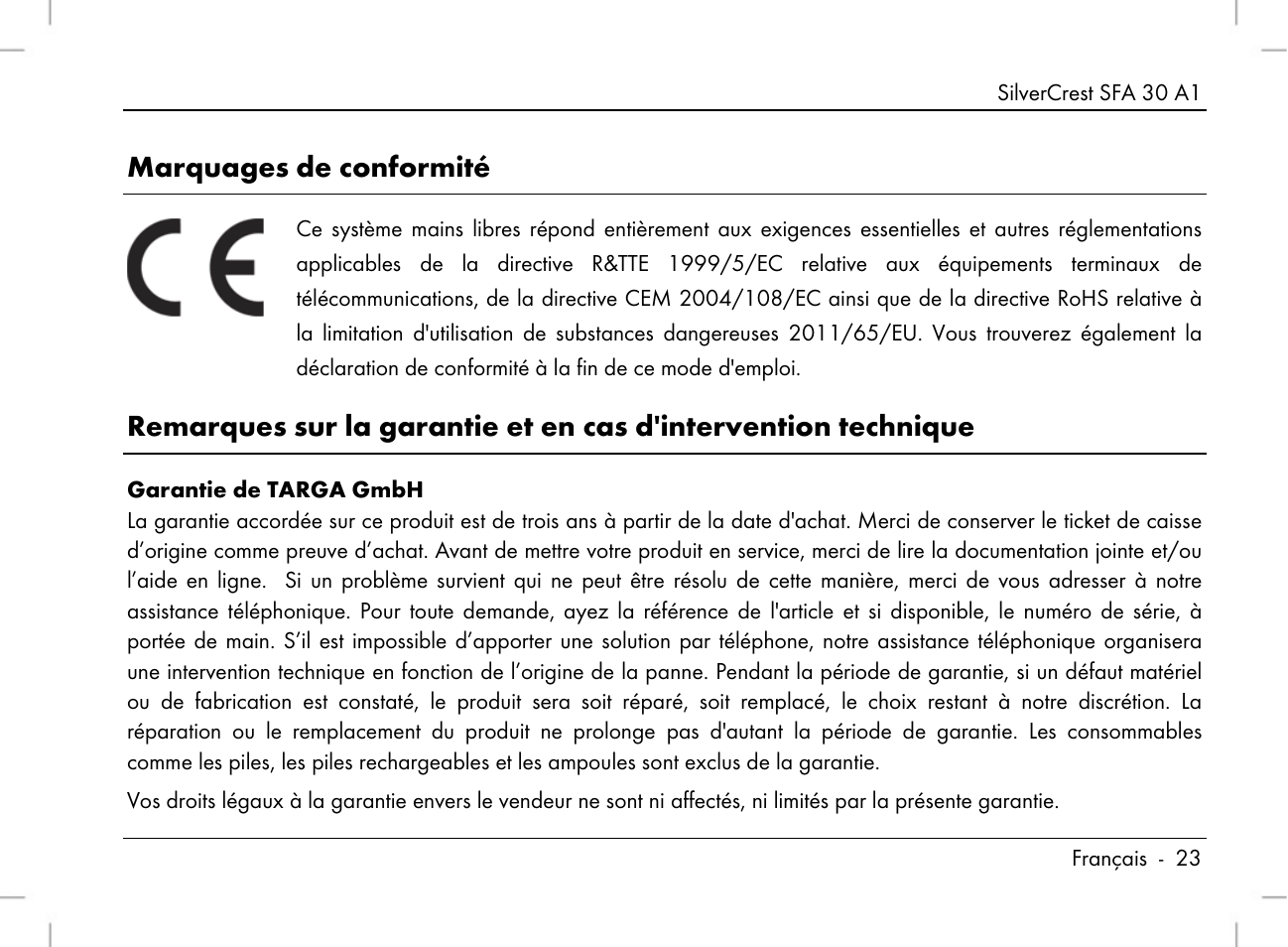 Marquages de conformité | Silvercrest SFA 30 A1 User Manual | Page 25 / 96