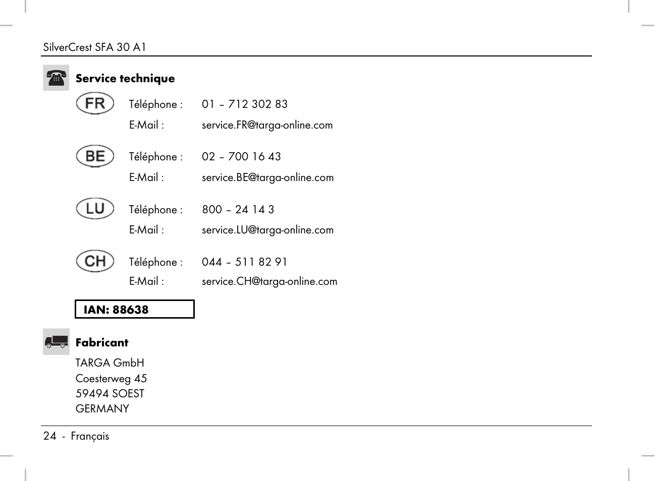 Silvercrest SFA 30 A1 User Manual | Page 26 / 96