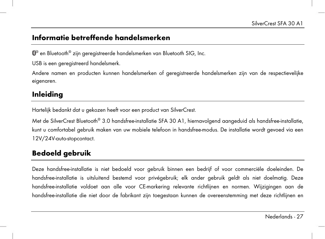 Informatie betreffende handelsmerken, Inleiding, Bedoeld gebruik | Silvercrest SFA 30 A1 User Manual | Page 29 / 96