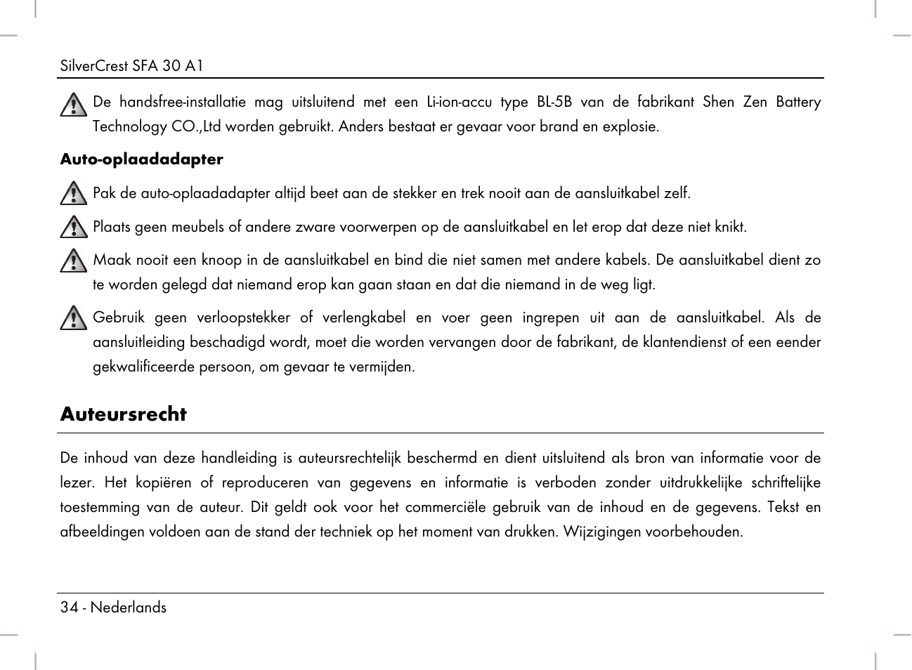 Auteursrecht | Silvercrest SFA 30 A1 User Manual | Page 36 / 96