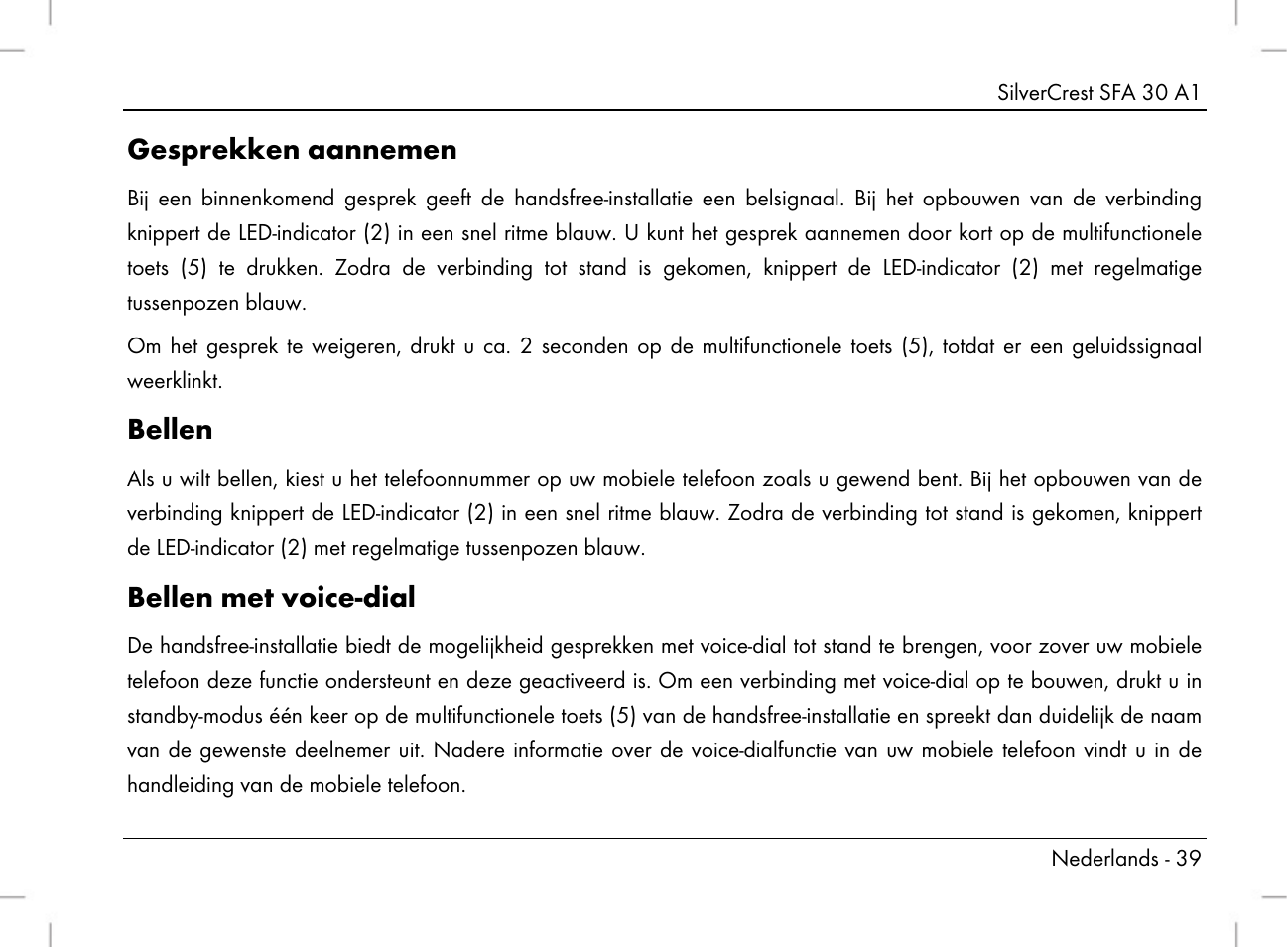 Gesprekken aannemen, Bellen, Bellen met voice-dial | Silvercrest SFA 30 A1 User Manual | Page 41 / 96