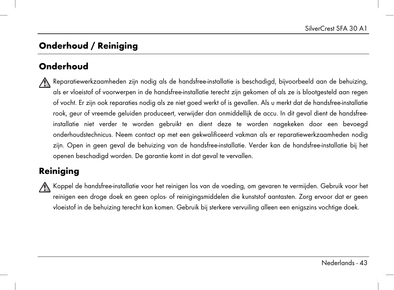 Onderhoud / reiniging onderhoud, Reiniging | Silvercrest SFA 30 A1 User Manual | Page 45 / 96