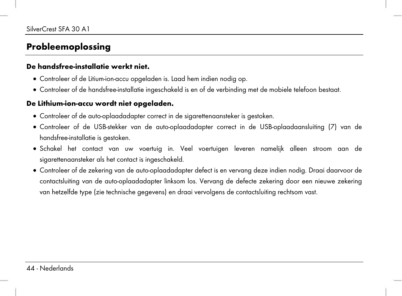 Probleemoplossing | Silvercrest SFA 30 A1 User Manual | Page 46 / 96