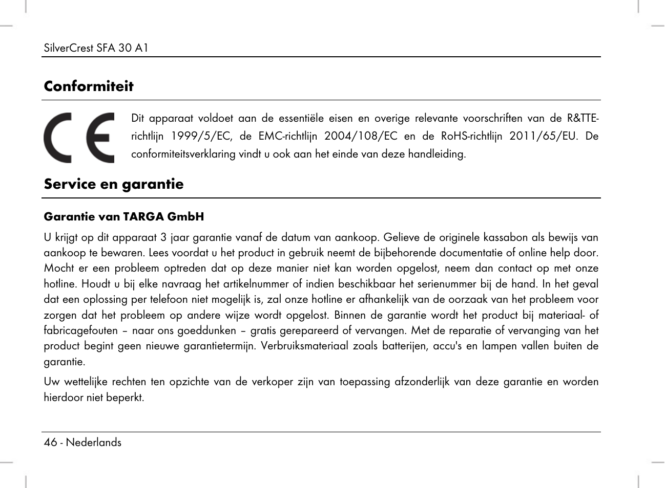 Conformiteit, Service en garantie | Silvercrest SFA 30 A1 User Manual | Page 48 / 96