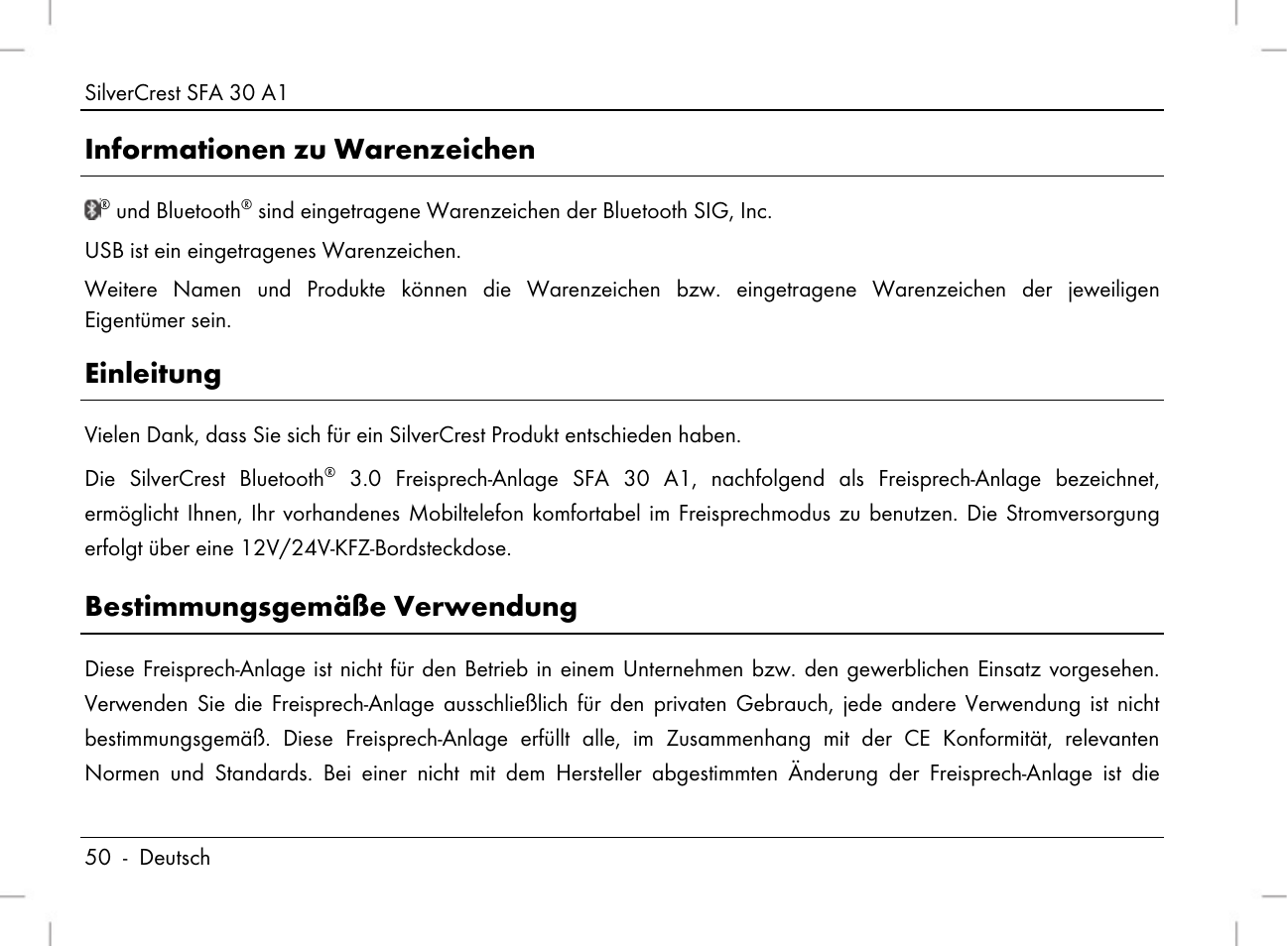 Informationen zu warenzeichen, Einleitung, Bestimmungsgemäße verwendung | Silvercrest SFA 30 A1 User Manual | Page 52 / 96