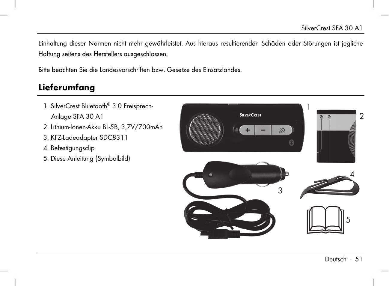 Lieferumfang | Silvercrest SFA 30 A1 User Manual | Page 53 / 96