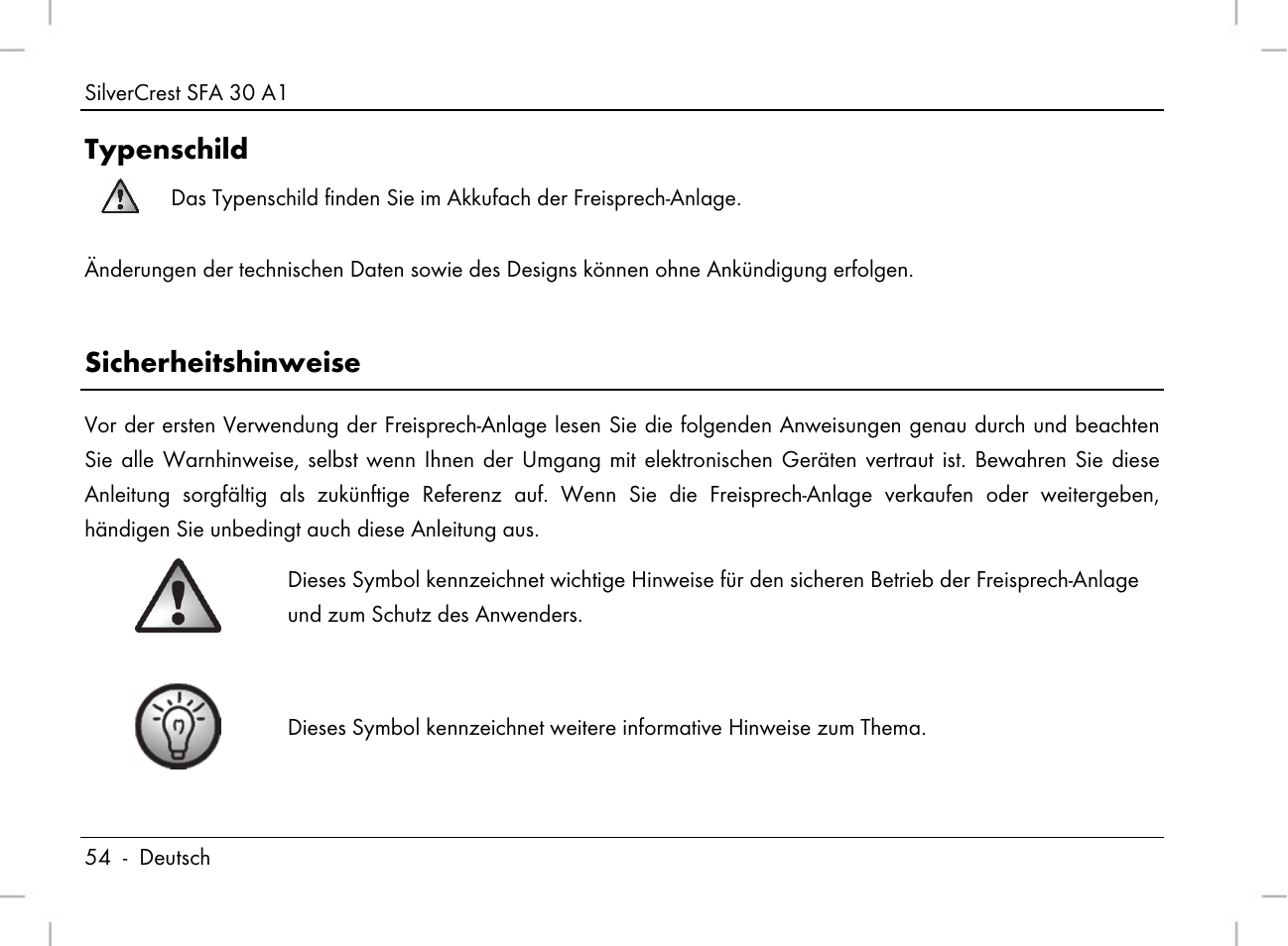 Typenschild, Sicherheitshinweise | Silvercrest SFA 30 A1 User Manual | Page 56 / 96