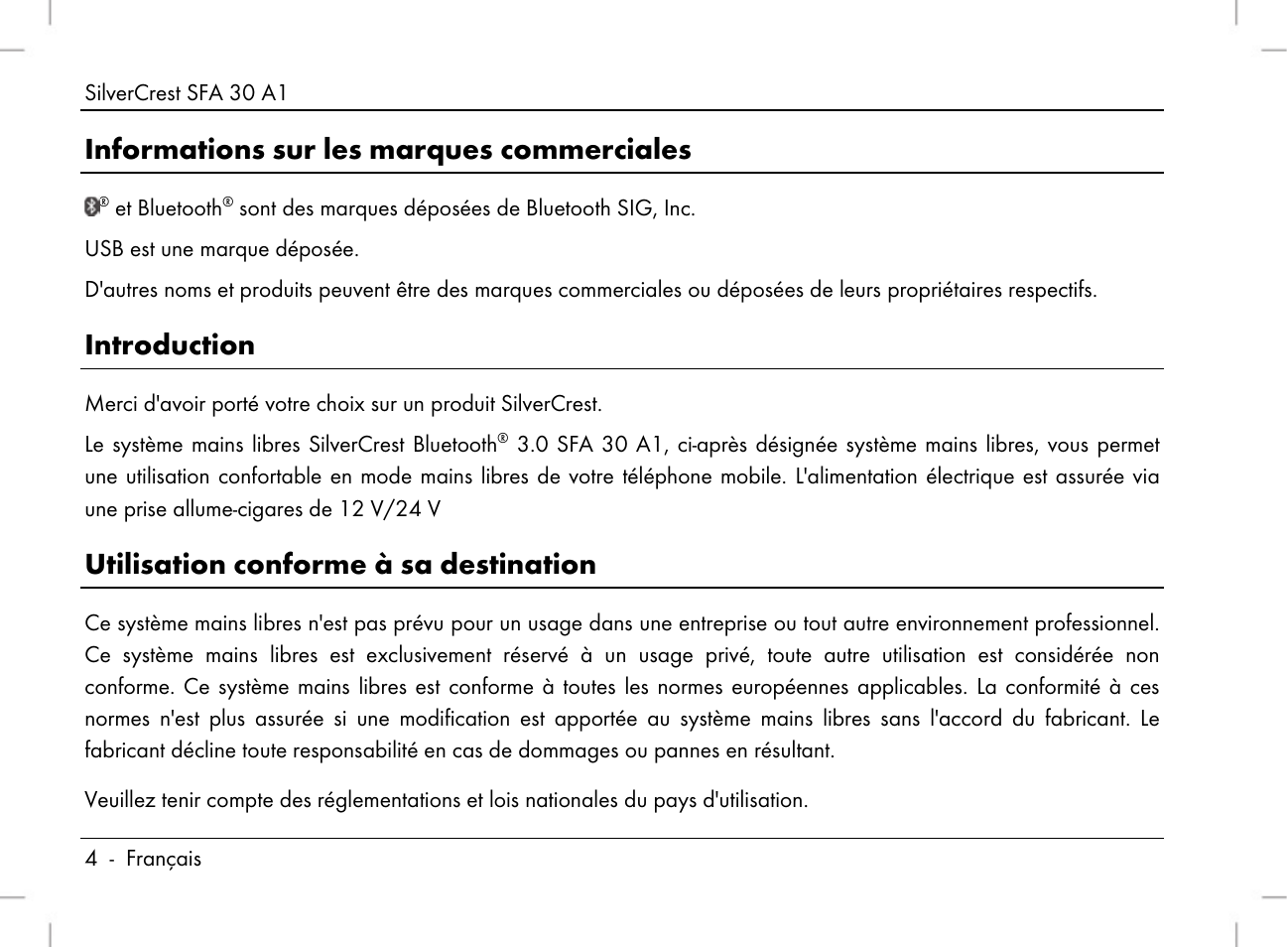 Informations sur les marques commerciales, Introduction, Utilisation conforme à sa destination | Silvercrest SFA 30 A1 User Manual | Page 6 / 96