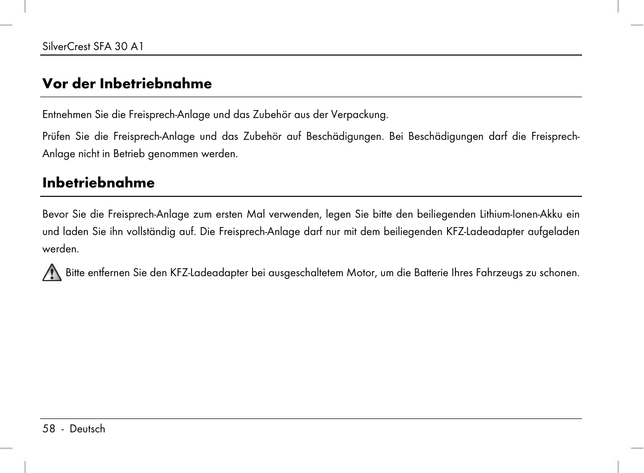 Vor der inbetriebnahme, Inbetriebnahme | Silvercrest SFA 30 A1 User Manual | Page 60 / 96