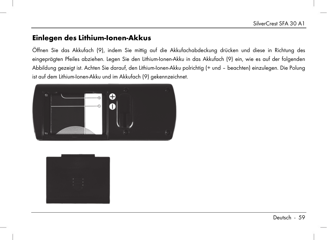 Einlegen des lithium-ionen-akkus | Silvercrest SFA 30 A1 User Manual | Page 61 / 96
