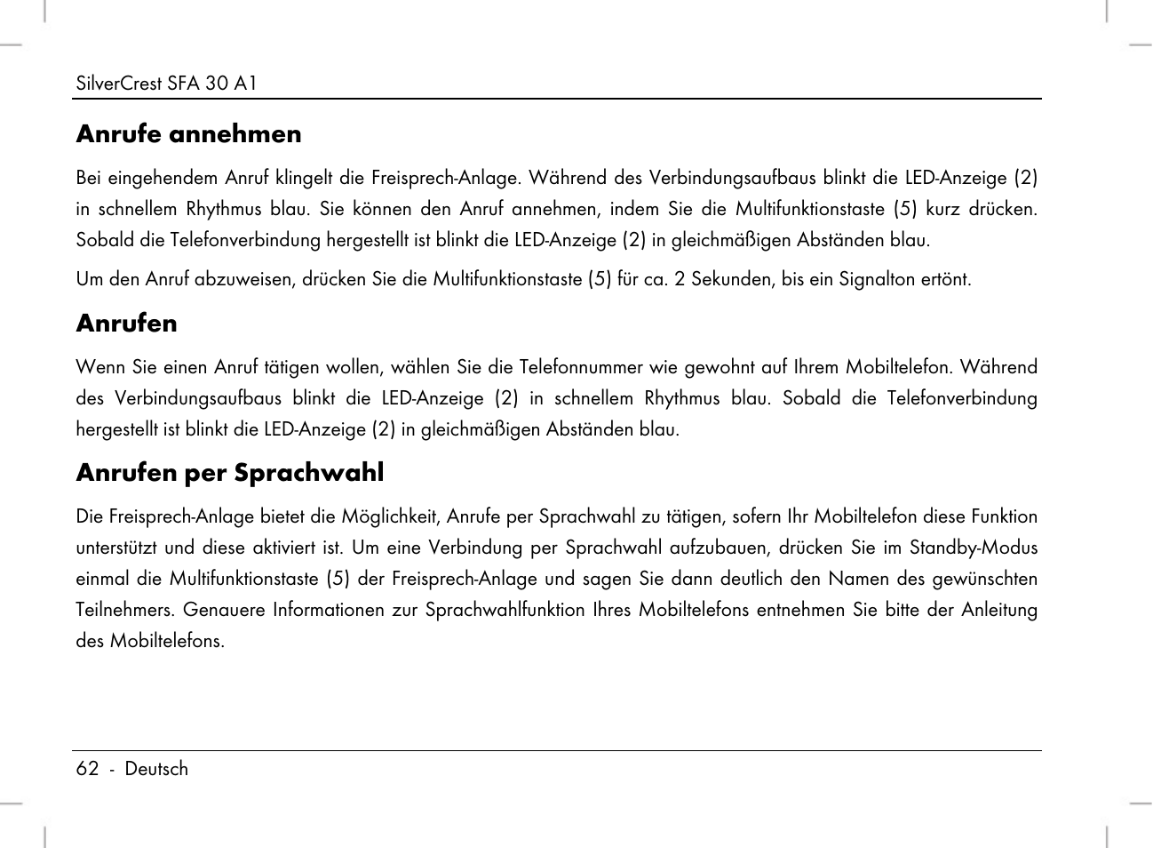 Anrufe annehmen, Anrufen, Anrufen per sprachwahl | Silvercrest SFA 30 A1 User Manual | Page 64 / 96