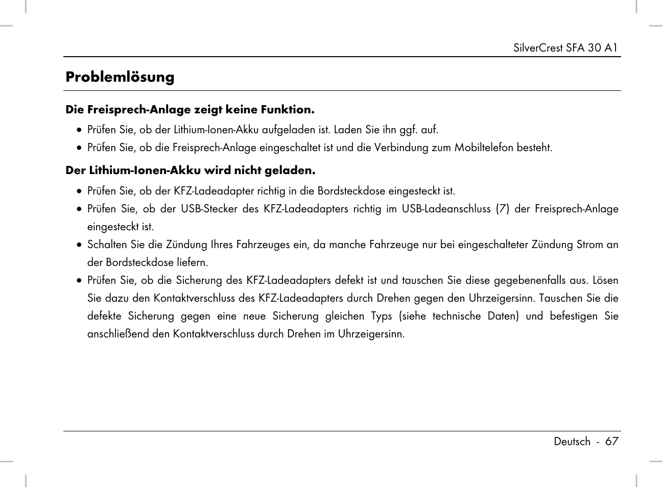 Problemlösung | Silvercrest SFA 30 A1 User Manual | Page 69 / 96