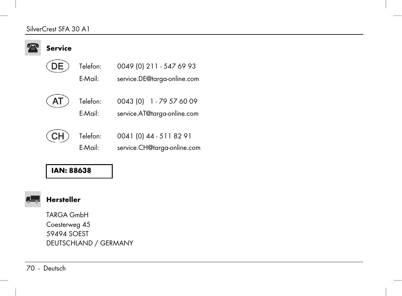 Silvercrest SFA 30 A1 User Manual | Page 72 / 96