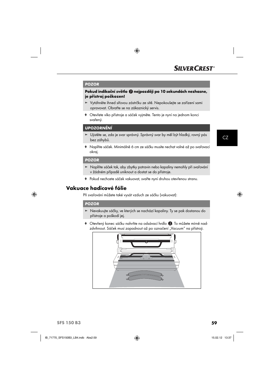 Vakuace hadicové fólie | Silvercrest SFS 150 B3 User Manual | Page 61 / 104