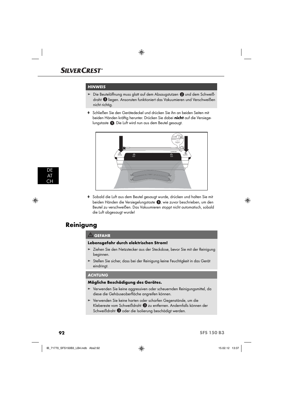 Reinigung, De at ch | Silvercrest SFS 150 B3 User Manual | Page 94 / 104