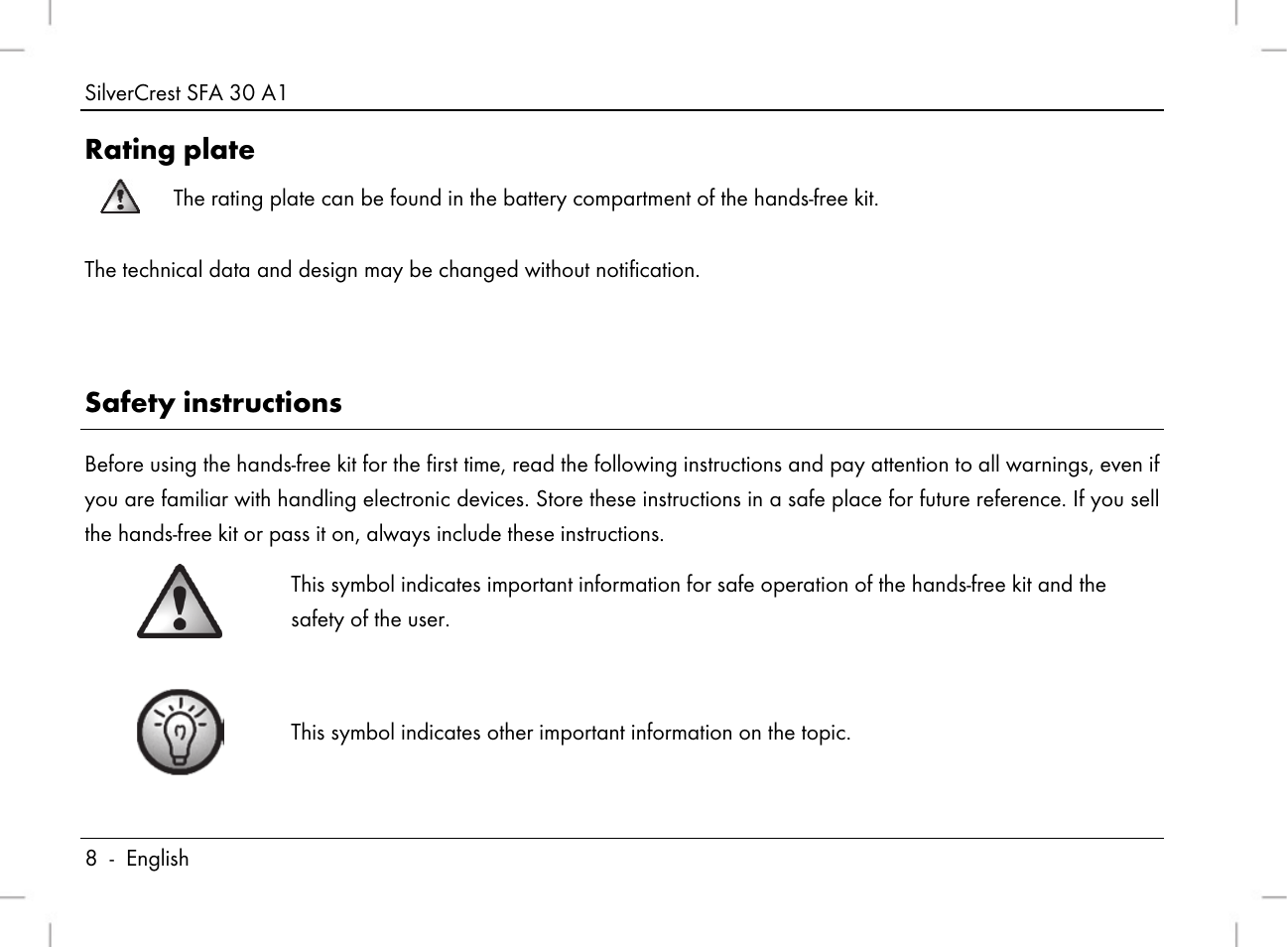 Rating plate, Safety instructions | Silvercrest SFA 30 A1 User Manual | Page 10 / 144