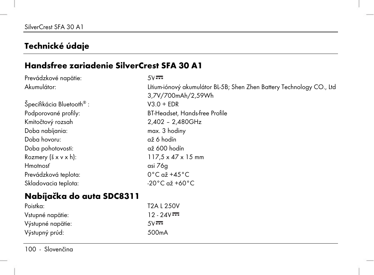 Nabíjačka do auta sdc8311 | Silvercrest SFA 30 A1 User Manual | Page 102 / 144