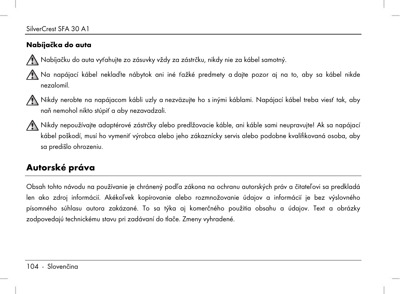 Autorské práva | Silvercrest SFA 30 A1 User Manual | Page 106 / 144