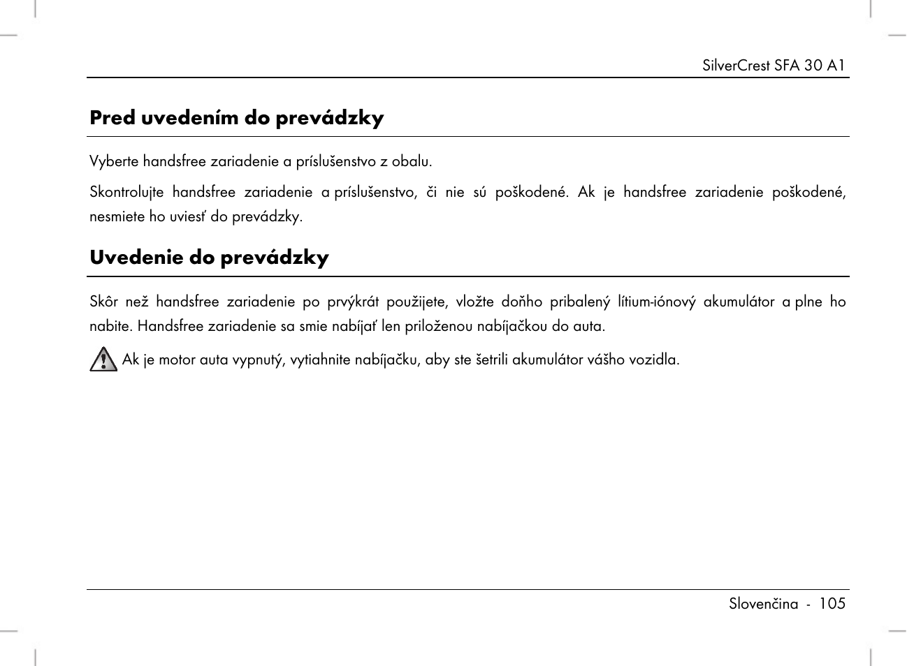 Pred uvedením do prevádzky, Uvedenie do prevádzky | Silvercrest SFA 30 A1 User Manual | Page 107 / 144