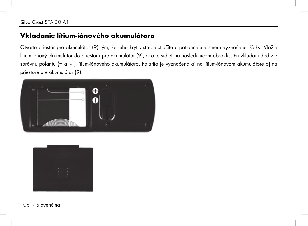 Vkladanie lítium-iónového akumulátora | Silvercrest SFA 30 A1 User Manual | Page 108 / 144
