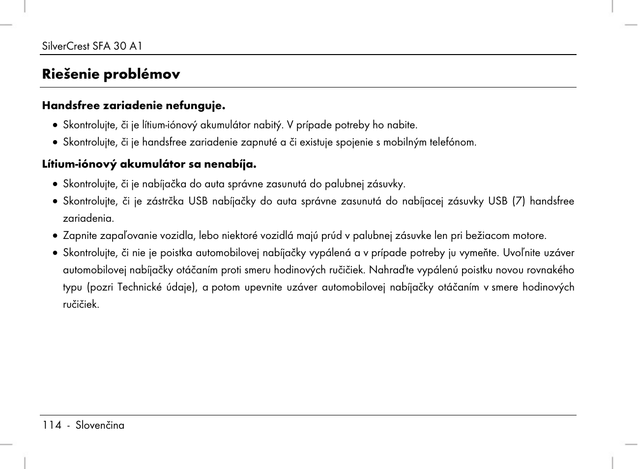 Riešenie problémov | Silvercrest SFA 30 A1 User Manual | Page 116 / 144