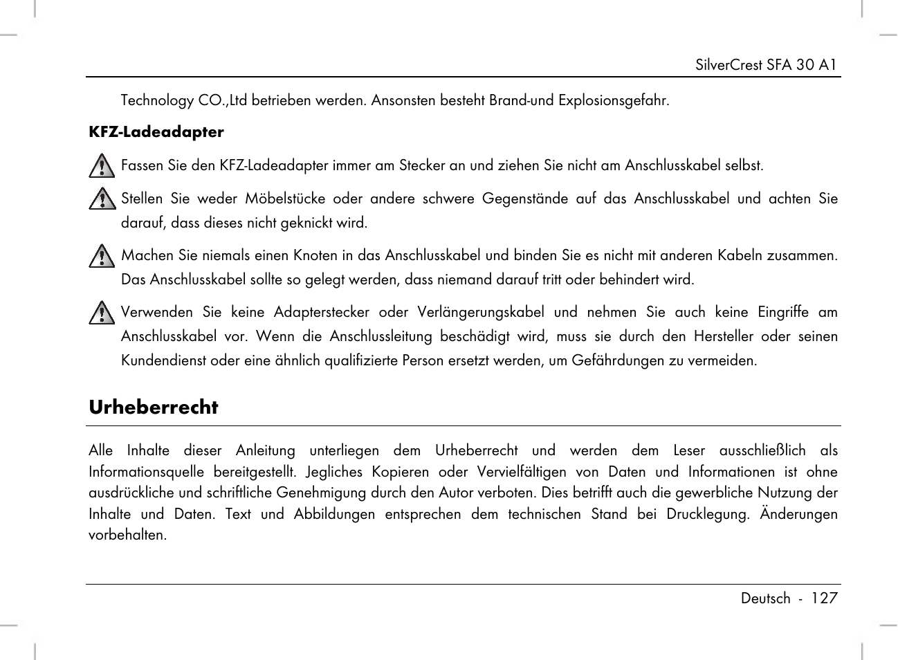 Urheberrecht | Silvercrest SFA 30 A1 User Manual | Page 129 / 144