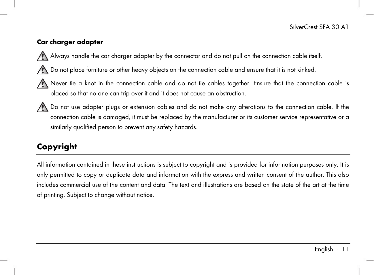 Copyright | Silvercrest SFA 30 A1 User Manual | Page 13 / 144